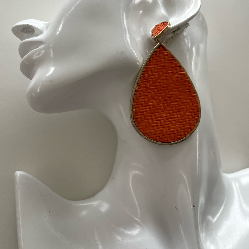 vintage Sewed Orange Gold Textured Teardrop Lightweight Boho Dangle Earrings